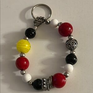 Elegant Beaded Bracelet/keychain with Red, Yellow, and Black Accents